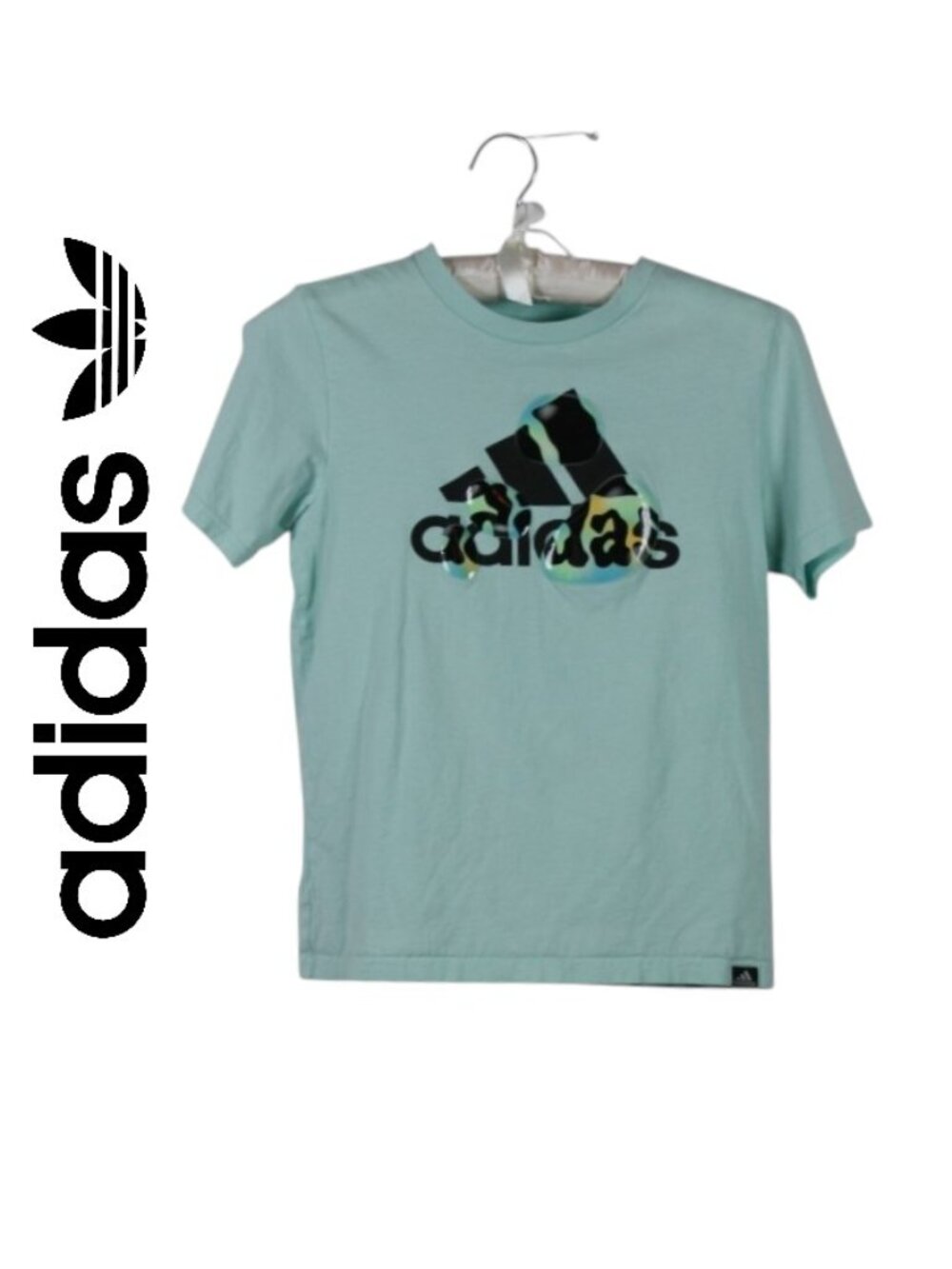 Adidas Mint Green T-shirt with Adidas Logo in a 'Bubble' Size Medium
